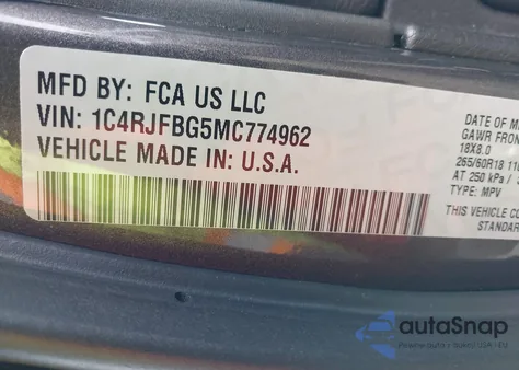 2021 Jeep Grand Cherokee Limited 4X4 z USA, uszkodzony, nr VIN 1C4RJFBG5MC774962